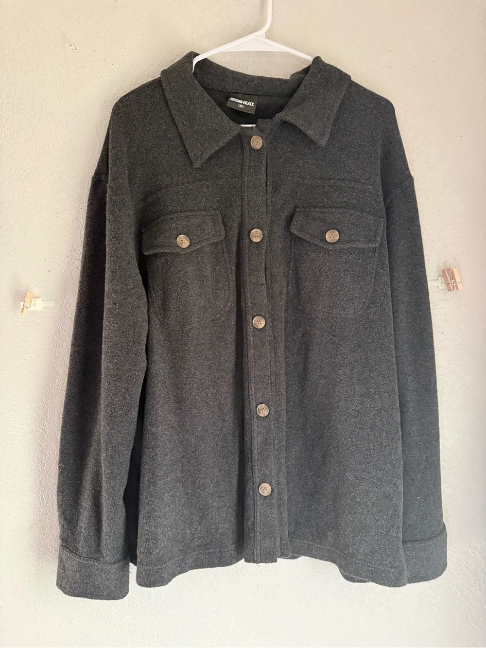 32 Degrees Heat Men's Dark Gray Fleece Button-Down Shirt Jacket XXL
